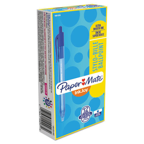 Inkjoy 100 Rt Ballpoint Pen, Retractable, Medium 1 Mm, Blue Ink, Translucent Blue Barrel, Dozen.