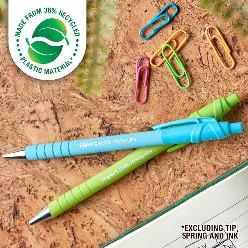 Flexgrip Ultra Recycled Ballpoint Pen, Retractable, Medium, 1 Mm, Black Ink, Assorted Barrels, Dozen