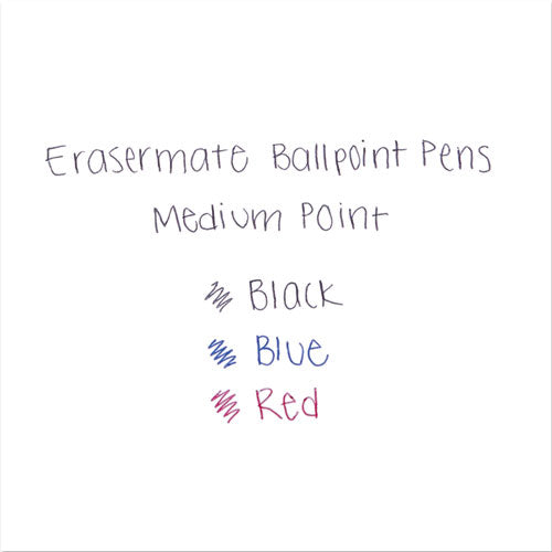 Eraser Mate Ballpoint Pen, Stick, Medium 1 Mm, Black Ink, Black Barrel, Dozen.