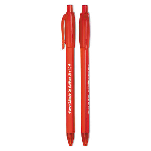 Comfortmate Ultra Ballpoint Pen, Retractable, Medium 1 Mm, Red Ink, Red Barrel, Dozen.