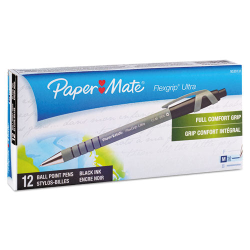 Flexgrip Ultra Ballpoint Pen, Retractable, Medium 1 Mm, Black Ink, Black/gray Barrel, Dozen