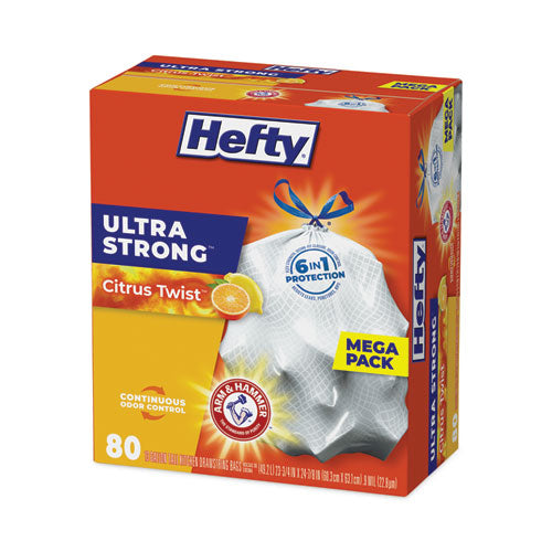 Extra Heavy-Duty Ultra Strong Tall Kitchen Trash Bags – 13 Gallon, Citrus Twist Scent – Drawstring, 23.75" x 24.88", White – 80 Count