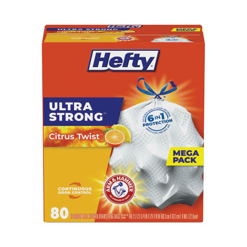 Extra Heavy-Duty Ultra Strong Tall Kitchen Trash Bags – 13 Gallon, Citrus Twist Scent – Drawstring, 23.75" x 24.88", White – 80 Count