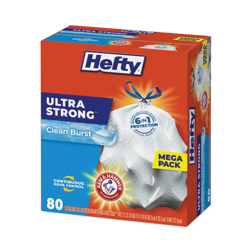 Extra Heavy-duty Ultra Strong Scented Tall Kitchen Bags,Drawstring, 13 Gal, Clean Burst, 23.75" X 24.88", White, 80/box