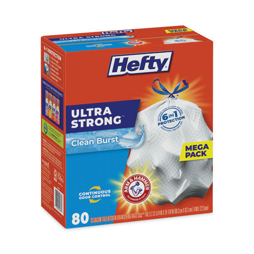 Extra Heavy-duty Ultra Strong Scented Tall Kitchen Bags,Drawstring, 13 Gal, Clean Burst, 23.75" X 24.88", White, 80/box