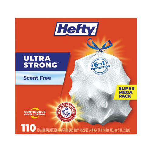 Ultra Strong Tall Kitchen Trash Bags – 13 Gallon, Drawstring, White, 110 Bags/Box