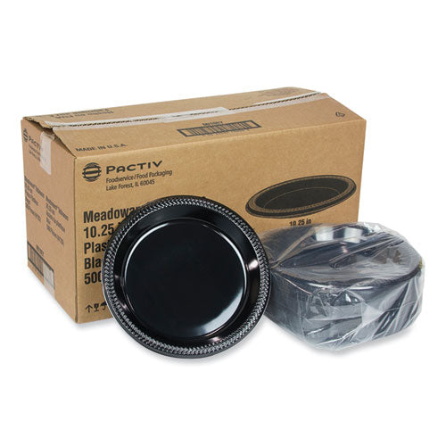 Meadoware Impact Plastic Dinnerware, Plate, 10.25" Dia, Black, 500/carto.
