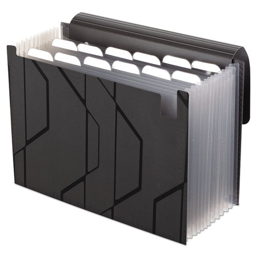 Sliding Cover Expanding File, 4" Expansion,13 Sections, Cord/hook Closure, 1/6-cut Tabs, Letter Size, Black