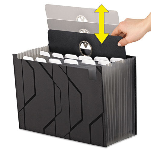 Sliding Cover Expanding File, 4" Expansion,13 Sections, Cord/hook Closure, 1/6-cut Tabs, Letter Size, Black