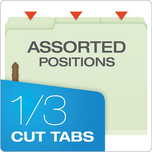 Heavy-duty Pressboard Folders With Embossed Fasteners, 1/3-cut Tabs, 1" Expansion, 2 Fasteners, Letter Size, Green, 25/box.