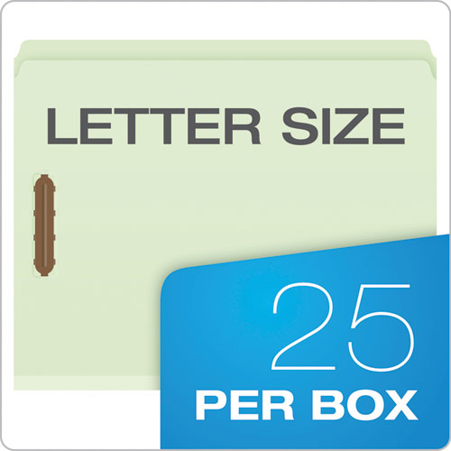 Heavy-duty Pressboard Folders With Embossed Fasteners, Straight Tabs, 2" Expansion, 2 Fasteners, Letter Size, Green, 25/box.