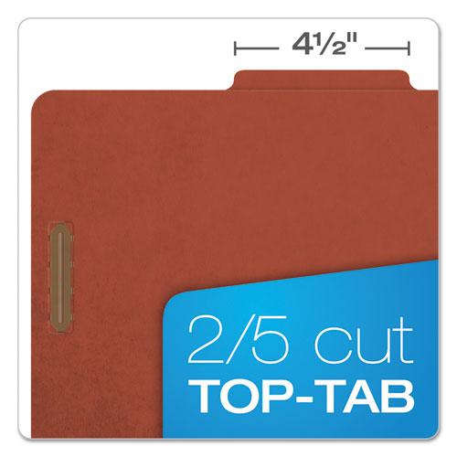 Six-section Pressboard Classification Folders,2" Expansion, 2 Dividers, 6 Fasteners, Legal Size, Red Exterior, 10/box