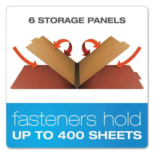 Six-section Pressboard Classification Folders,2" Expansion, 2 Dividers, 6 Fasteners, Legal Size, Red Exterior, 10/box
