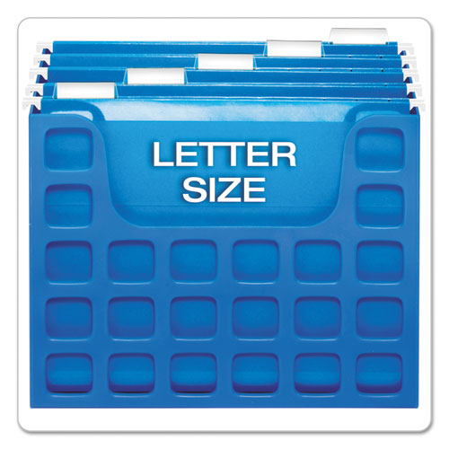 Desktop File With Hanging Folders, Letter Size, 6" Long, Blue.