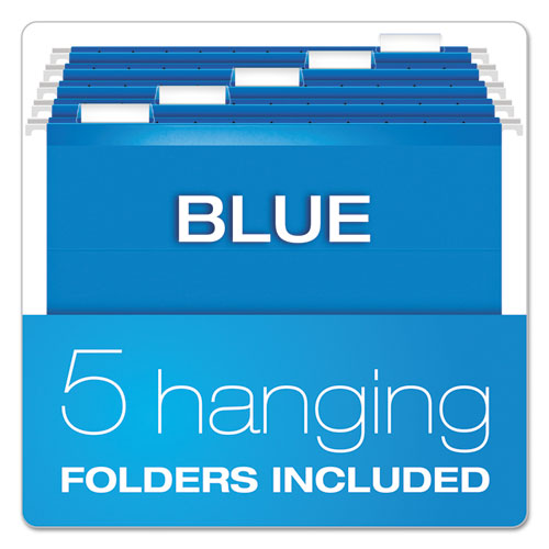 Desktop File With Hanging Folders, Letter Size, 6" Long, Blue.