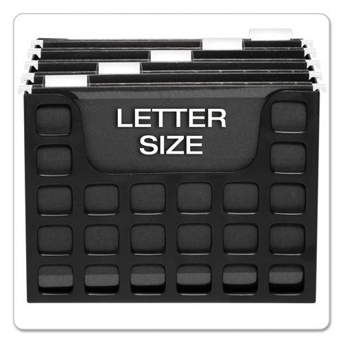 Desktop File With Hanging Folders, Letter Size, 6" Long, Black.