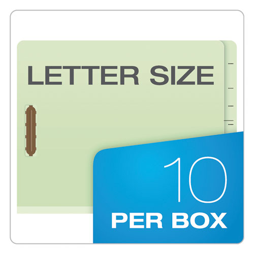 End Tab Classification Folders, 2.5" Expansion, 2 Dividers, 6 Fasteners, Letter Size, Pale Green Exterior, 10/box.