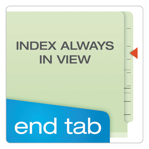 End Tab Classification Folders, 2" Expansion, 1 Divider, 4 Fasteners, Legal Size, Pale Green Exterior, 10/box.