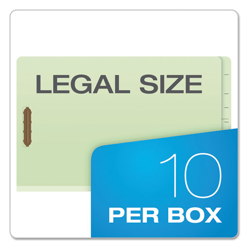 End Tab Classification Folders, 2" Expansion, 2 Dividers, 6 Fasteners,. Legal Size, Pale Green Exterior, 10/box