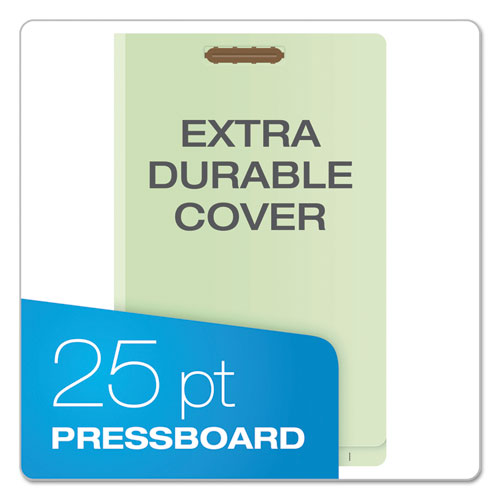 End Tab Classification Folders, 2" Expansion, 2 Dividers, 6 Fasteners,. Legal Size, Pale Green Exterior, 10/box