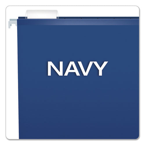 Colored Reinforced Hanging Folders, Letter Size, 1/5-cut Tabs, Navy, 25/box