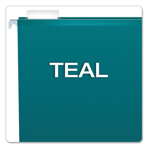 Colored Reinforced Hanging Folders, Letter Size, 1/5-cut Tabs, Teal, 25/box