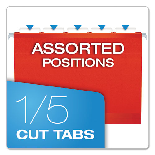 Extra Capacity Reinforced Hanging File Folders With Box Bottom, 2" Capacity, Letter Size, 1/5-cut Tabs, Red, 25/box.