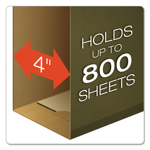 Extra Capacity Reinforced Hanging File Folders With Box Bottom,4" Capacity, Letter Size, 1/5-cut Tabs, Green, 25/box