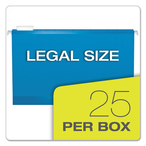 Colored Reinforced Hanging Folders, Legal Size, 1/5-cut Tabs, Blue, 25/box