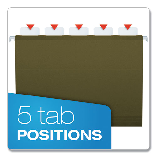 Ready-tab Reinforced Hanging File Folders, Letter Size, 1/5-cut Tabs, Standard Green, 25/box.