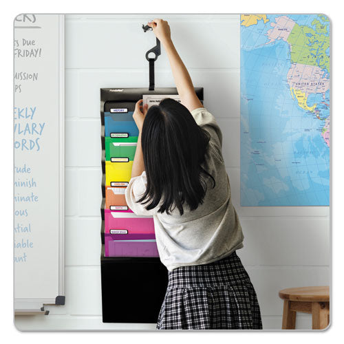 Desk Free Hanging Organizer With Case, 1" Expansion, 6 Sections, Buckle Closure, Letter Size, Black.