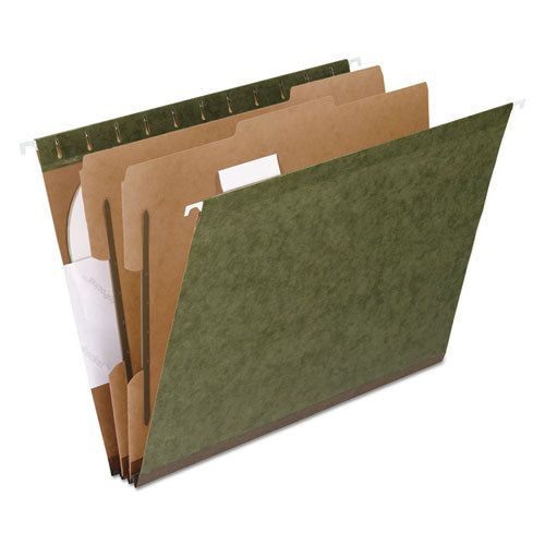 Surehook Reinforced Hanging Divider Folders, 2" Expansion, 2 Dividers, 4 Fasteners, Letter Size, Green Exterior, 10/box
