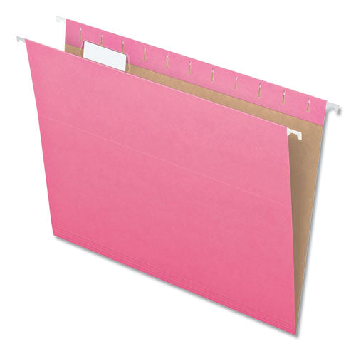 Colored Hanging Folders, Letter Size, 1/5-cut Tabs, Pink, 25/box