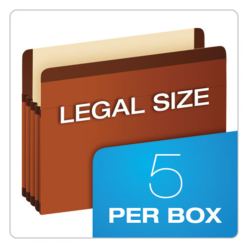 Premium Reinforced Expanding File Pockets, 5.25" Expansion, Letter Size, Red Fiber, 5/box