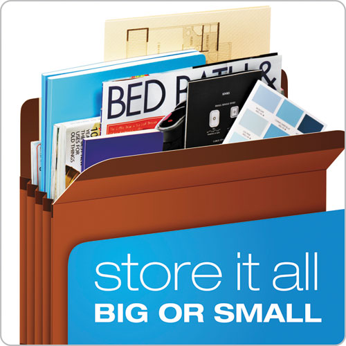 Premium Reinforced Expanding File Pockets, 5.25" Expansion, Legal Size, Red Fiber, 5/box.