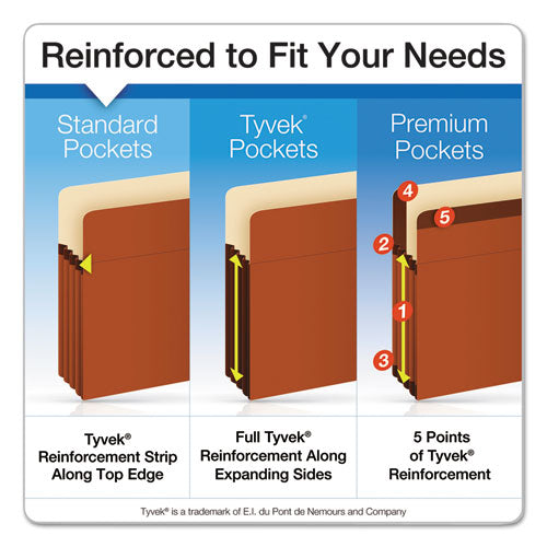 Earthwise By Pendaflex Recycled File Pockets, 3.5" Expansion, Letter Size, Red Fiber.