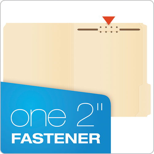 Manila Fastener Folders, Straight Tabs, 1 Fastener, Letter Size, Manila Exterior, 50/box