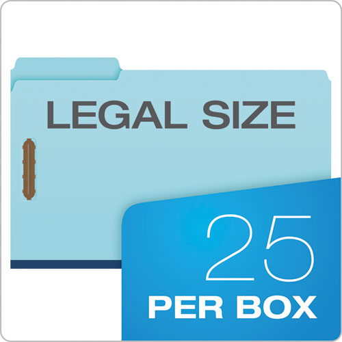 Heavy-duty Pressboard Folders With Embossed Fasteners, 1/3-cut Tabs, 1" Expansion, 2 Fasteners, Legal Size, Blue, 25/box.