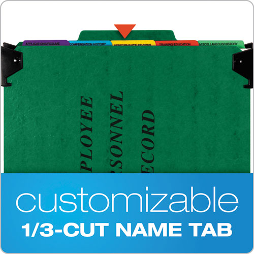 Hanging-style Personnel Folders, 5 Dividers With 1/5-cut Tabs, Letter Size, 1/3-cut Exterior Tabs, Green.