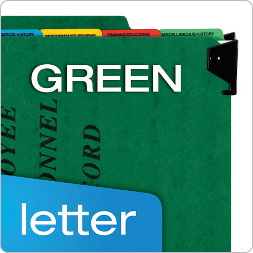 Hanging-style Personnel Folders, 5 Dividers With 1/5-cut Tabs, Letter Size, 1/3-cut Exterior Tabs, Green.