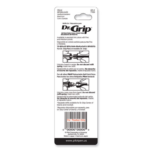 Refill For Dr. Grip, Easytouch, The Better, B2p And Rex Grip Begreen Ballpoint Pens, Medium Conical Tip, Blue Ink, 2/pack.