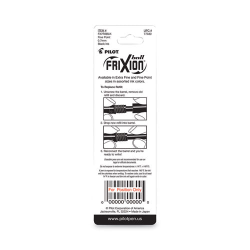 Refill For Pilot Frixion Erasable, Frixion Ball, Frixion Clicker And Frixion Lx Gel Ink Pens, Fine Tip, Black Ink, 3/pack