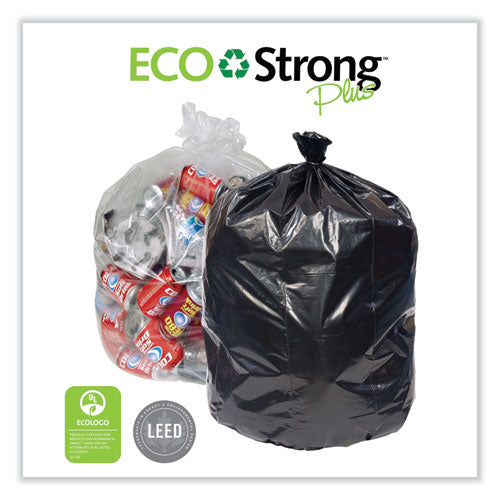 Eco Strong Plus Can Liners, 60 Gal, 1.35 Mil, 38" X 58", Black, Perforated Roll, 100/carton.