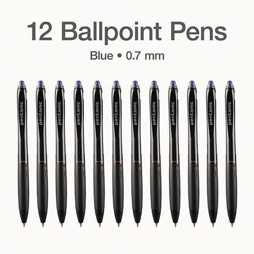 Pentonic Ballpoint Pen, Retractable, Fine 0.7 Mm, Blue Ink, Black/blue Barrel, 12/pack