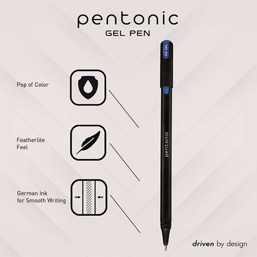 Pentonic Gel Pen, Stick, Assorted Point Sizes, Assorted Ink Colors, Black Barrel, 12/pack