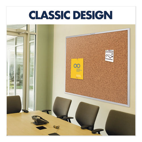 Classic Series Cork Bulletin Board, 60 X 36, Tan Surface, Silver Anodized Aluminum Frame.