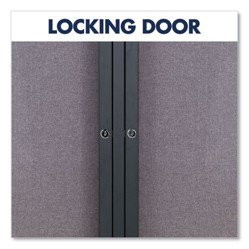 Enclosed Indoor Fabric Bulletin Board With Two Hinged Doors,48 X 36, Gray Surface, Graphite Aluminum Frame