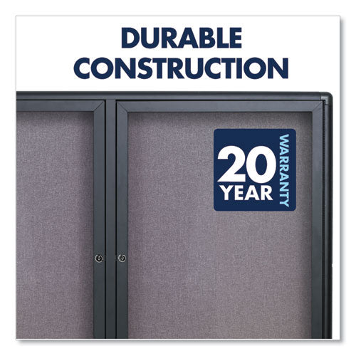 Enclosed Indoor Fabric Bulletin Board With Two Hinged Doors,48 X 36, Gray Surface, Graphite Aluminum Frame