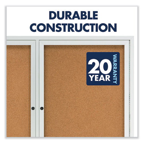 Enclosed Indoor Cork Bulletin Board With Two Hinged Doors, 48 X 36,Tan Surface, Silver Aluminum Frame