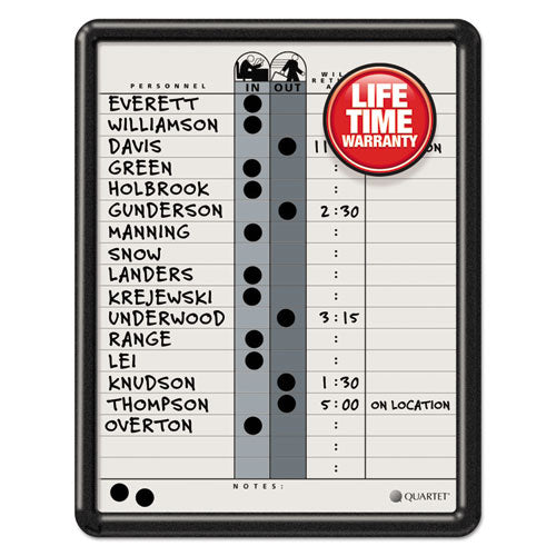 Employee In/out Board, 11 X 14, Porcelain White/gray Surface, Black Plastic Frame.